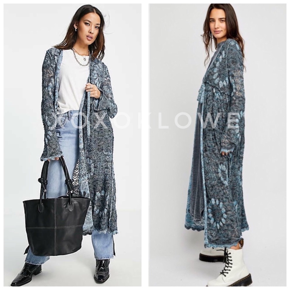 Free People Sea Spirit Tie Front Longline Cardigan | Deep Sea Color | NWT - Picture 11 of 12